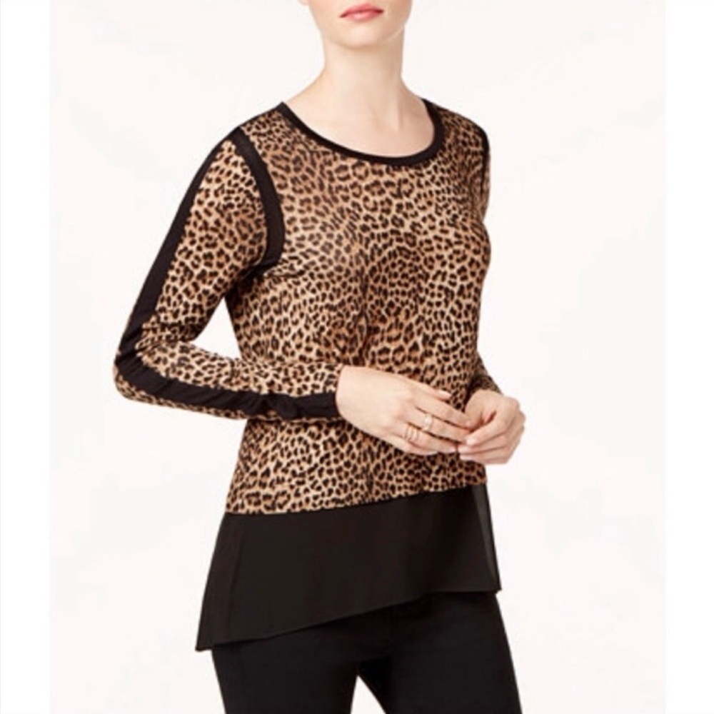 Michael Michael Kors Small Chiffon-Hem Animal Print Top Size Small
